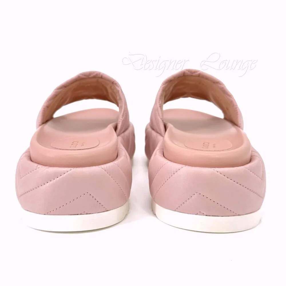 NEW GUCCI Angelina Quilted GG Logo Pink Nylon Platform Sandals EU 39 US 9